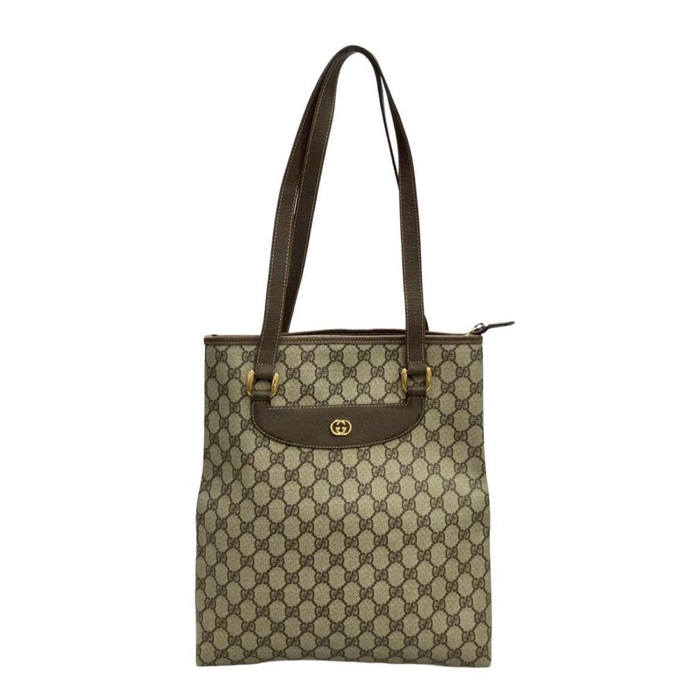 Gucci tote bag classic GG Supreme canvas brown leather